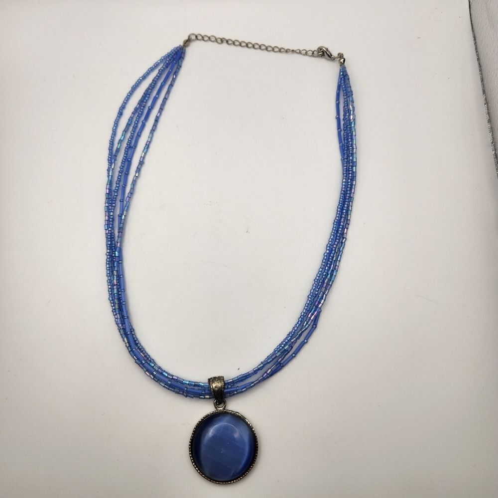 Unbranded Blue Beaded Necklace with Pendant Fashion Jewelry